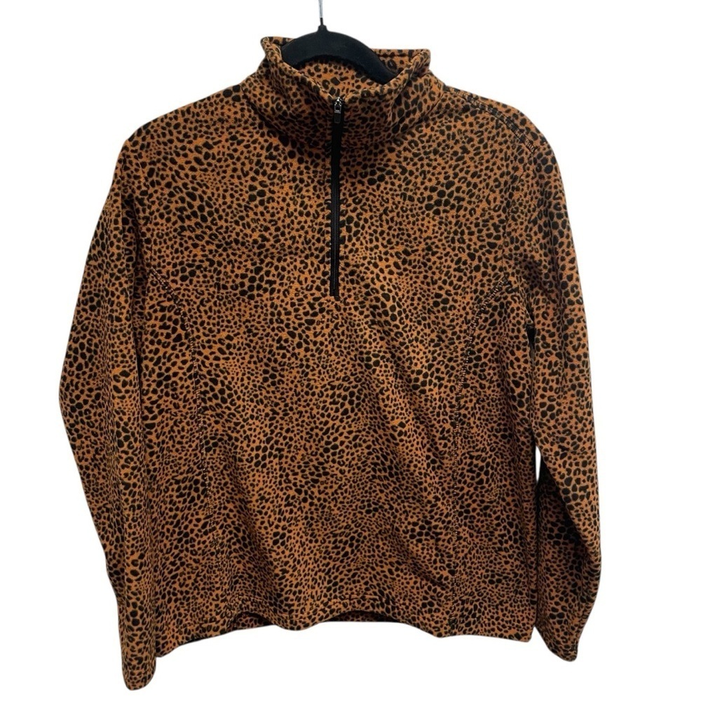 Lands End women’s fleece pullover sweater cheetah leopard print medium